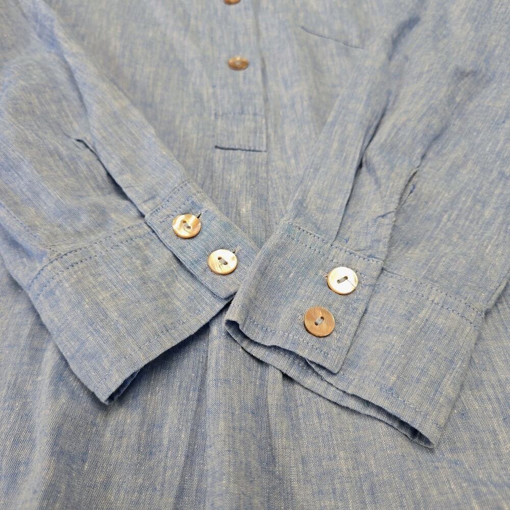 Tuckernuck Callahan Shirt Dress S Blue Cotton Ruffle Hem Pockets Coastal Resort - Picture 9 of 11